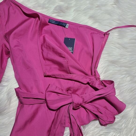 NWT|Polo Ralph Lauren Belted Cotton One-Shoulder Pink Top, 2 - Picture 8 of 12